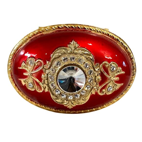 Splendid Music Box Red Enamel Crystal Embellished Butterfly Trinket Jewelry Box - Picture 5 of 8